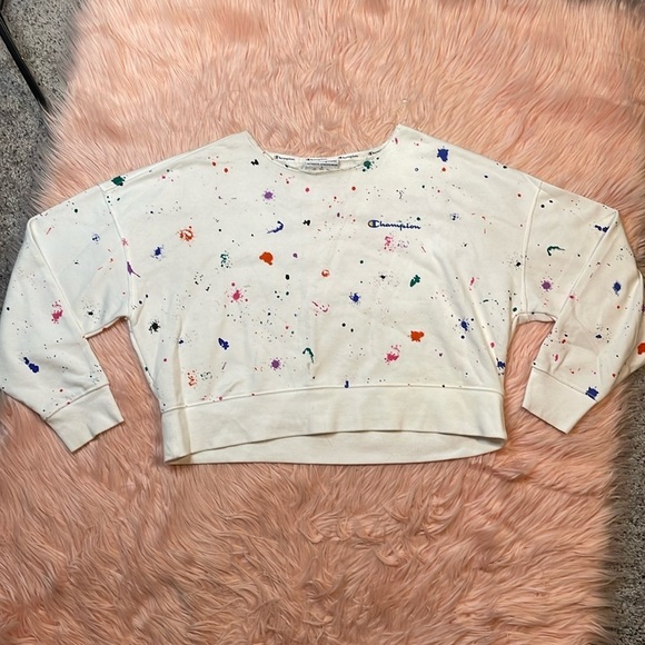 Champion Campus French Terry Crewneck‎ Pullover Paint Splatter White Small - Picture 1 of 6